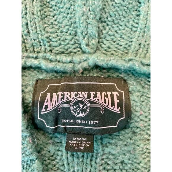 American Eagle cableknit green cropped hooded sweater - Picture 6 of 7